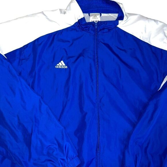 Adidas Track Jacket Adult 2XL Full Zip Blue White One Stripe Mesh Lined y2k - Picture 4 of 7